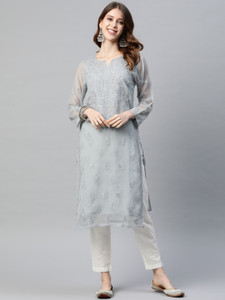 ADA Women Chikan Embroidery, Embroidered Straight Kurta