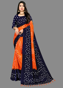 LAHEJA Embellished, Ombre, Geometric Print, Paisley Bandhani Silk Blend Saree