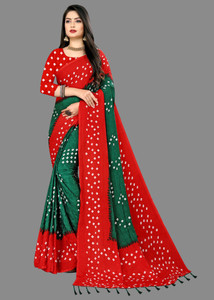 LAHEJA Embellished, Ombre, Geometric Print, Paisley Bandhani Silk Blend Saree