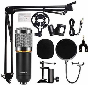 SOUVENIR BM800 Professional Broadcasting Studio Recording Condenser Microphone Home Studio Mic Kit with Shock Mount Adjustable Scissor Arm Stand Microphone for Singing, Podcasting Microphone Set