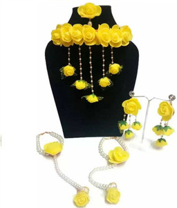 style revolver Fabric, Plastic, Paper Yellow, White Jewellery Set