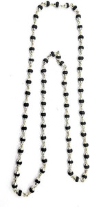 LOTUS RISE Black Tulsi Mala Bead with Silver Cap Alloy Necklace 68 Beads Wood Chain Sterling Silver Plated Brass Chain Brass Necklace