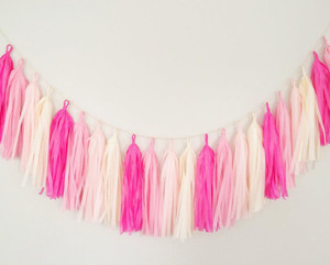 DECOR MY PARTY (20 Pcs., 8 Mtr.) Paper Tassel for Decoration, Paper Tassels Garland, Paper Tassel for Party, Paper Tassels, Birthday Decoration items - Baby Pink, Light Pink, Dark Pink & Cream Pennant Flag