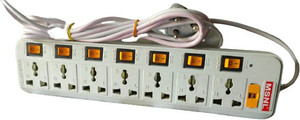 MSNL Extension Board, 7+7 Multi Plug Points Universal Sockets Strip, LED Indicator & Master Switch, 3.6 Meters Cord - 6 AMP, Black 7 Socket Extension Boards (White) 7  Socket Extension Boards