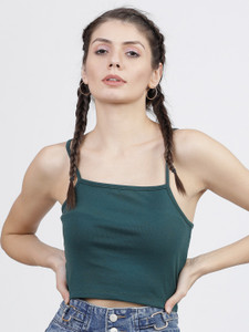 Tokyo Talkies Casual Sleeveless Self Design Women Green Top