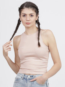 Tokyo Talkies Casual Sleeveless Solid Women Pink Top