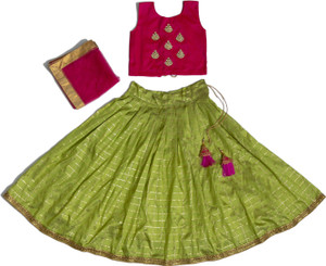 D9Kids Girls Lehenga Choli Ethnic Wear Checkered Ghagra, Choli, Dupatta Set