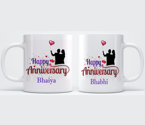 P89M Gift Happy Anniversary Bhaiya ,Bhabhi Couple Ceramic Coffee MUG Set of 2 Ceramic Coffee \Happy Anniversary Bhaiya And Bhabhi Cute Set Ceramic Coffee Mug