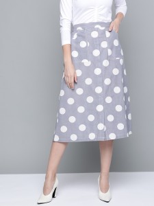SASSAFRAS Polka Print Women A-line Grey Skirt