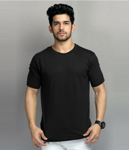 deslizar Solid Men Round Neck Black T-Shirt