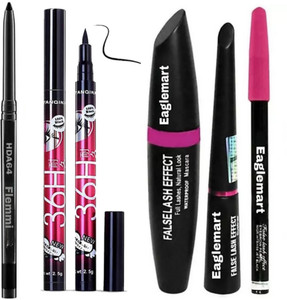 Flemmi Smudge Proof HDA64 Makeup Users 3 g Deep Black & 3in1 Beauty Eyeliner ,