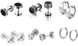 Karishma Kreations Mens Earring & Women Earring Fashion Multi jewellery Valentine Platinum Black Blue Golden Silver Surgical Plug Hoop Ear piercing Studs stainless Steel Jewelry Stylish Fancy Party wear casual High Gold Polish Daily use simple Magnet non Pierced Round pressing Dumbell Multicolor press Mahadev Mahakal Shiv OM God jejus Cross Earrings Combo Set pack pierced Multicolour shape Bali Ear rings Stud Tops Mens Earing for Men Boy Boyfriend Women Boys Girls Gents unisex male girls women design Jewellery Multi Hoops earrings Salman Khan Style daily Use Mens Earrings Metal Stud Earring