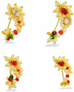 Jewelopia Pearl, Cubic Zirconia, Ruby, Zircon Gold-plated Plated Mother of Pearl, Copper Nathiya