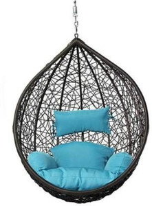 Furniture kart Luxury Hammock Swing Chair Jhoola Hanging Egg Chair Black with Blue Cushions Steel Large Swing