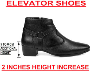 BXXY Men's Black Height Increasing Faux Leather Formal and Casual Boots On Pu Sole Boots For Men