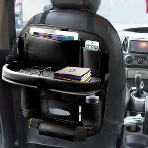 Alisan PU Leather Seat Back Organizer Multi Pocket with Tray Travel Storage Bag (Black) Car Storage Bag & Bin