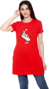 plush Graphic Print Women Round Neck Red T-Shirt