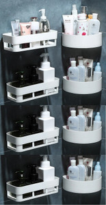 DAITORY Set Of 8 ABS Plastic Hanging Multipurpose Home Kitchen Bathroom Accessories Sets Traceless Wall Holder Decor Items Storage Shower Rack Corner Shelf Basket with Strong Adhesive Sticker (4 Bathroom Shelves + Bathroom Corner 4) Plastic Bathroom Set