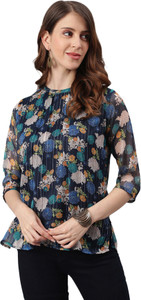 Janasya Casual Printed Women Blue Top
