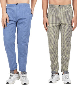Threadhunter Clothes Checkered Men Blue, Beige Track Pants