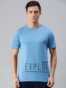 Wildcraft Typography Men Round Neck Light Blue T-Shirt