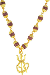 Saizen CHR281 Rudraksha Studded Chain with OM Trishul Pendant for Unisex Gold-plated Plated Stainless Steel Chain