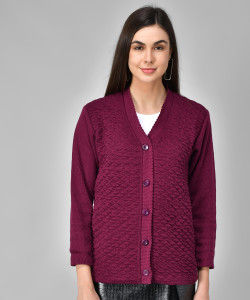 eWools Solid V Neck Casual Women Purple Sweater