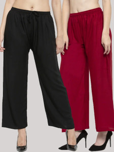 Rangkriti Flared Women Black, Maroon Trousers