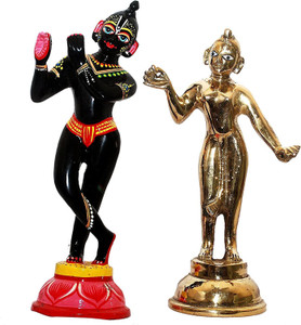 Idolsplace Pure Brass Black Krishna And Golden Radha Statue For Home Temple Decorative Showpiece  -  7 cm