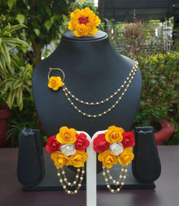 RAGABANDHA DESIGN STUDIO Fabric Red, White, Yellow Jewellery Set