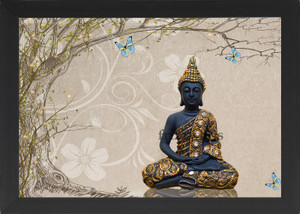 FRIZZY ARTS Gautama bhuddha framed painting | 3d buddha, religious, illustration of buddha, 3d background Digital Reprint 14 inch x 20 inch Painting