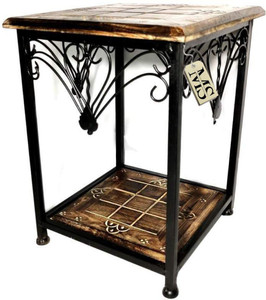 manzees Wrought Iron Bedside Table for Bedroom Decor, Iron Stool for Home and Office Decor Solid Wood Bedside Table