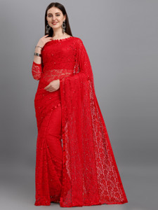ELLAZY Self Design, Embellished Lucknow Chikankari Net Saree