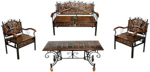 Smarts collection Wood & Wrought Iron Sofa Set with center table ,4 Seater for Living Room Leatherette 2 + 1 + 1 Sofa Set