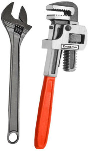 EmmEmm Super Combo of 10 Inch Drop Forged Pipe Wrench & 8 Inches Adjustable Wrench 10 Inch Pipe Wrench + 8 Inch Adjutsable Wrench Single Sided Pipe Wrench