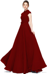 Miren Women Fit and Flare Maroon Maxi/Full Length Dress