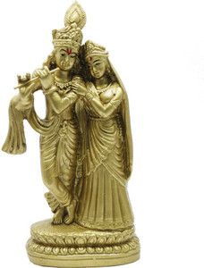 JRG Standing Lotus Radha Krishna Gold Antique Finish Idol Statue Decorative Showpiece  -  23 cm