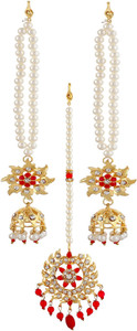hurrio Mother of Pearl Gold-plated Ruby Red Jewellery Set