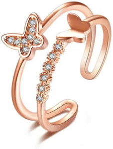 Naafia Fashion Valentine's Special Exclusive Gifts Stunning Butterfly Design Rose Gold Plated Adjustable Ring For Women & Girls Lovers Charming & Beautiful valentine Gift for your lovers Stainless Steel Swarovski Zirconia Gold Plated Ring Set