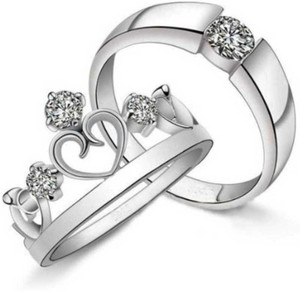 QualityAJ King and Queen Couple Rings for Every Special Occasion Alloy Silver Plated Ring Set