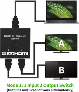 TERABYTE 4K HDMI Switch 3D - 2 Port Bi-Directional Manual Button HDMI Switch 2 in 1 Out or 1 in 2 Out Splitter Supports 1080p 2k 4k Full hd Support Media Streaming Device