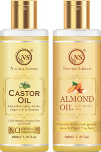 नुरमा साइंस कैस्टर ऑइल और बादाम का तेल (100% शुद्ध और ठंडा प्रेस्ड) त्वचा, बालों और शरीर के लिए (प्रत्येक 100 ML और 2 का पैक) केश तेल
