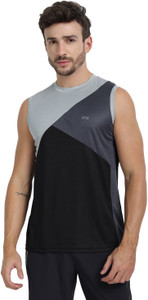 FTX Colorblock Men Round Neck Black T-Shirt