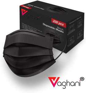 Vaghani Vaghani 200 Units Disposable 3 Ply Surgical Face Mask With Thick Melt Blown (SMMS) Filter, Anti-Virus, Anti-Bacteria, Anti-Pollution Mask with Nose Clip Surgical Mask With Melt Blown Fabric Layer Surgical Mask With Melt Blown Fabric Layer (Black, Free Size, Pack of 50, 3 Ply) 3 Ply Surgical Mask (200 Piece) ( Black )( With Pin ) Surgical Mask With Melt Blown Fabric Layer