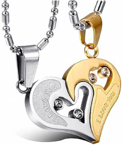 Lila Valentine Special Gifts His and Hers Lover Couple Love Heart 2 Piece Joining Couple Pendants Necklace Pair Love Heart Cubic Zirconia CZ I Love You Puzzle Matching Couple Pendant Necklace for Men Women Girls Boys Friendship Relationship Promise Love Fashion Jewelry, Crystal Copper