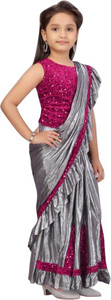 KidsSarees Embellished, Solid/Plain Bollywood Velvet, Silk Blend Saree
