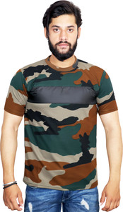 AXOLOTL Military Camouflage Men Round Neck Multicolor T-Shirt