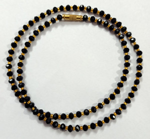Haryali Opaque black 4mm crystal & golden seed beads short crystal mala for woman for girl Metal, Crystal Chain