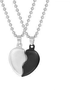 ruby collection Metal Black And Silver Stainless Steel Heart Shape Locket Pendant Necklace Stainless Steel Pendant Set