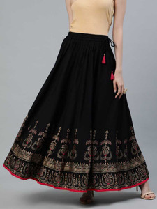 GOYAL TEXTILES Printed Women Flared Black Skirt